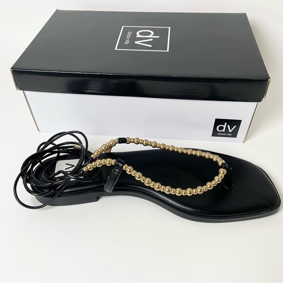Dolce Vita Shoes - Dolce Vita Black Gold Beaded Lace Up Gladiator Flat Sandals Size 9.5 NEW IN BOX
